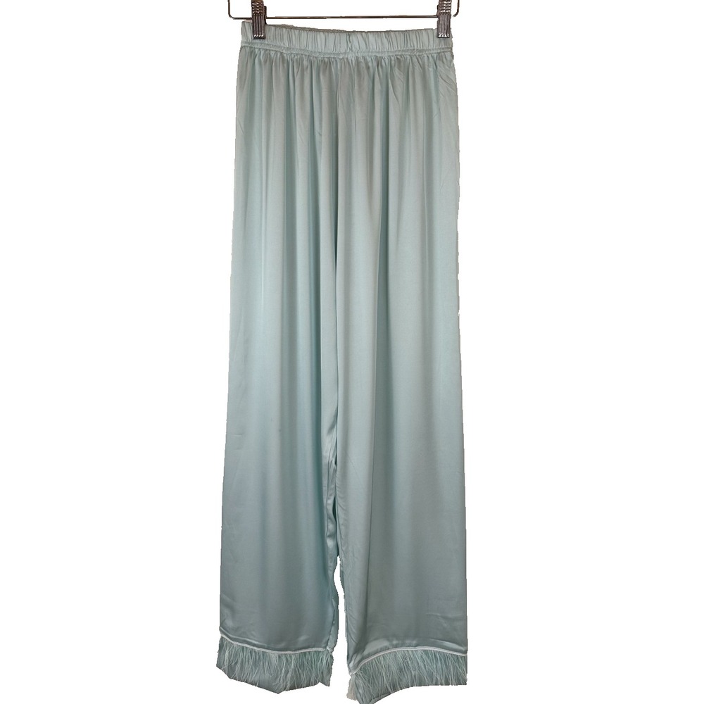 Lola + The Boys 2-‎ Piece Satin Pajama Set Sky Feather Silky Size Small Blue - Picture 11 of 16